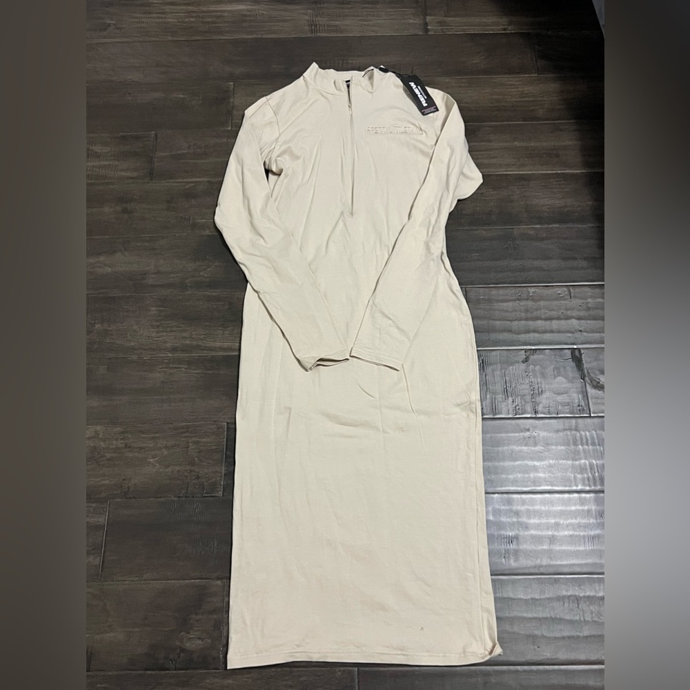 Prettylittlething Cream Midi Long Sleeves Dress size 10
